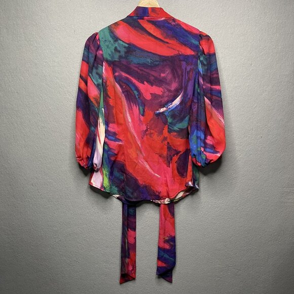 New York & Company Colorful Abstract Print Blouse M Petite - Picture 4 of 5